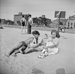 portrait, Jack hiding behind Helen, and Jane, Charles River Beach, Boston, Massachusetts, July 1937 [AKM]