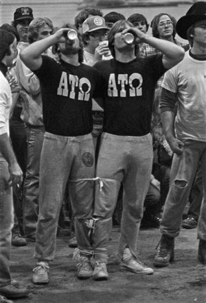 unidentified ATOs prepping for three-legged relay, Colorado School of Mines, Golden, Colorado, October 1979