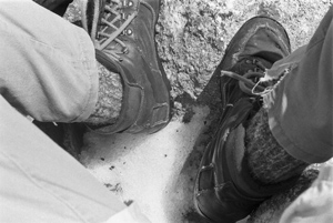 self-portrait, boots, Indian Peaks Wilderness, Colorado, May 1987