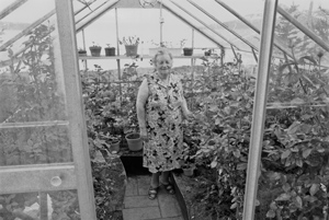 portrait, Alda with her roses, Hrísey, Iceland, June 1990