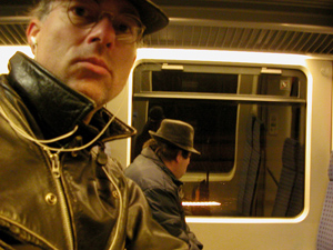 self-portrait on train, Köln, Germany, March 2005