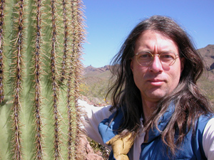 self-portrait with saguaro, Arrastra Mountain Wilderness, Arizona, April 2005