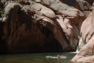 kids swimming, Guffey Falls on West Fourmile Creek, Park County, Colorado, May 2010