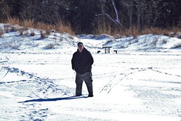 portrait, Rick Albertson, somewhere near Lake Erie, February 2016. Photo credit: Mark Osiecki.